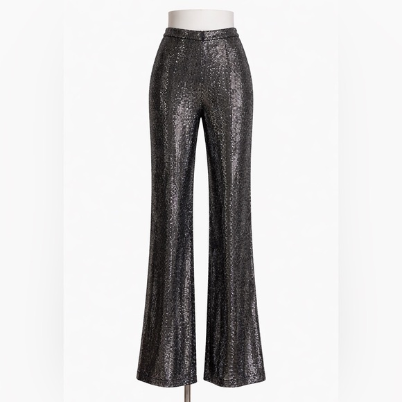 Zara Pants - Zara Glittering Sequin Flare Pants - Silver/Black US M